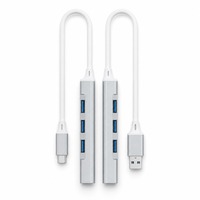 Hub USB-C 4-en-1 compatible OTG, adaptateur multiport en alliage d'aluminium pour iPad, tablette, smartphone, ordinateur portable, disque dur externe