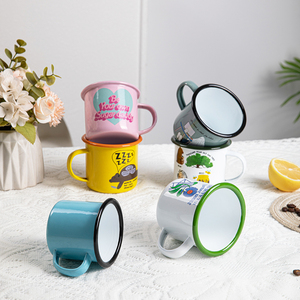 12oz Customized Enamel Cup Camping Milk Tea Coffee Mug Logo Wholesale Cheap Metal Factory Souvenir Blank Campfire Vintage Mug
