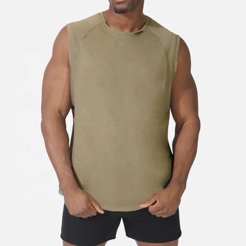 अनुकूलित थोक कपास एसिड धोने टैंक पुरुषों के शरीर सौष्ठव स्वेटर सज्जित जिम टैंक टॉप