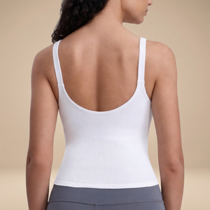 Débardeur côtelé à col rond pour femme, blanc uni, respirant, en Spandex et Polyester, pour le yoga et le fitness - Product Image 4
