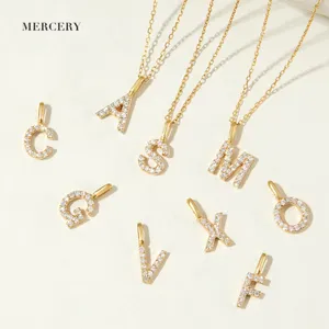 Mercery مجوهرات الذهب الحقيقي الأبجدية سحر مصقول قلادة بحرف مجموعة الاتجاه 14K الصلبة الذهب قلادة الماس ل قلادة