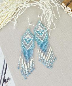 Long blue seed beads earrings, boho style earrings - Product Image 1