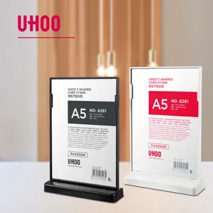 UHOO उच्च गुणवत्ता A5 कागज आकार एक्रिलिक टी के आकार का डबल पक्षों तालिका मेनू प्रदर्शन खड़े हो जाओ