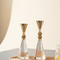 Porte-bougie en cristal de luxe avec coupelle en métal doré et boule de diamant pour table à manger, centre de table de mariage, décoration intérieure, cadeau