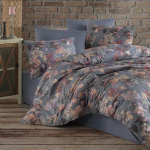 Ensemble de literie double en coton gris à motif de feuilles d'automne Karden Flower - Product Image 2