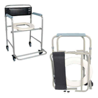 Chaise de toilette mobile portable pliable en acier avec roulettes verrouillables et dossier de soutien pour personnes âgées et handicapées