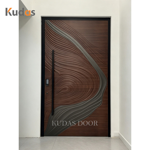 <span class=keywords><strong>Puerta</strong></span> de Entrada Principal de Seguridad de Aluminio Fundido Tallado con Contorno de Onda 3D de Lujo, <span class=keywords><strong>Puerta</strong></span> Principal con Chapa de Nogal para Casa o Villa - Product Image 3
