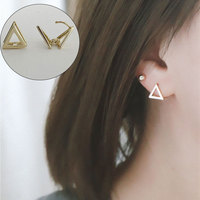 Boucles d'oreilles minimalistes 2025 en or 14 carats hypoallergéniques, à double couche, avec fermoir à levier, en forme de prisme triangulaire, à clipser