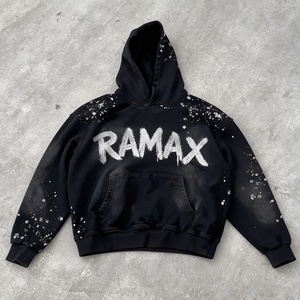 Custom Logo High Quality Streetwear Heavyweight Cotton Oversized Vintage Acid <b>Wash</b> Patch Embroidery Pullover Hoodie for Men - Product Image 2