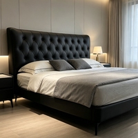 Cadre de lit rembourré noir moderne avec tête de lit capitonnée, lit plateforme pour chambre principale, hôtel, appartement, maison