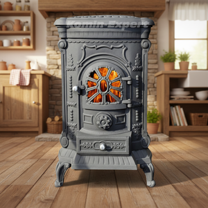 Poêle à bois <span class=keywords><strong>vintage</strong></span> en fonte de style western |   Poêle multifonction pour le chauffage et la cuisson en intérieur - Product Image 1