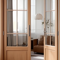 Appartement de style français moderne, salon, hall, portes battantes insonorisées, cadre en bois massif, grands panneaux de verre, double arche