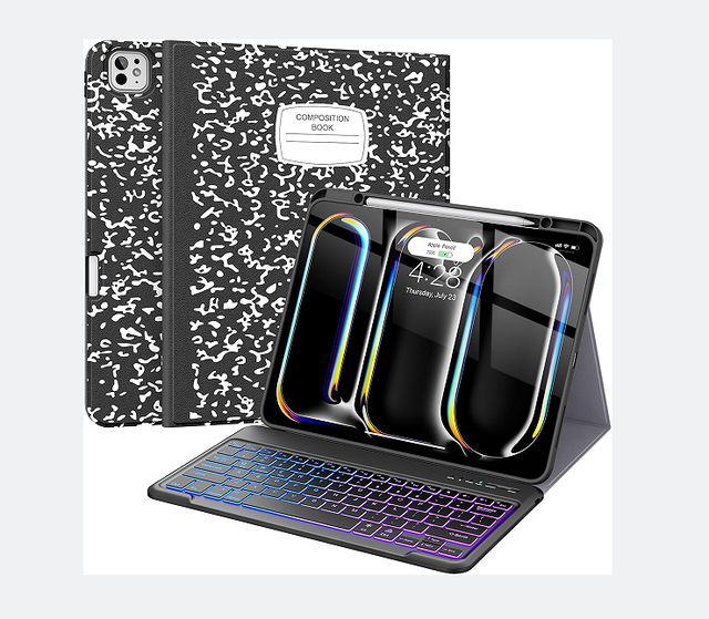 Composition Notebook Keyboard Case for iPad Pro 13 Inch with Wireless Magnetic Detachable Keyboard and Backlit Keys