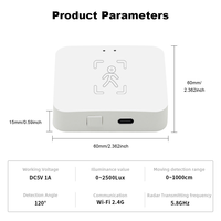 Sensor Detektor Kehadiran Manusia Radar MM-Wave 24G WiFi Pintar Tuya, Sensor Kehadiran Manusia Sudut Lebar, Keamanan Rumah Pintar