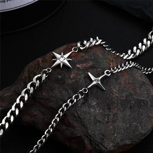 Collana da <span class=keywords><strong>Uomo</strong></span> Hip-Hop con Catena Cubana Spessa in Acciaio Inossidabile Placcato Argento e Ciondolo a Stella - Product Image 5