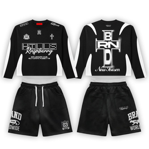 Soft Cotton Blend Two Piece Clothing OEM ODM Supply Comfortable Everyday Casual Wear Men Long Sleeve <b>Top</b> and Shorts Set - Product Image 1