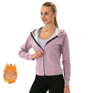 Afslank Saunajas Met Capuchon Lange Mouw Waterdicht Paars Plus Size Trainingsbroek Sweatauna Pak Voor Dames