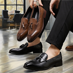 Mocassins Marron Noir Grande Taille 38-48 Respirants Antidérapants Été Rehaussants à Pompons Chaussures de Bureau Habillées - Product Image 2