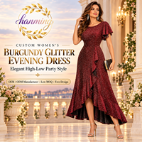 Robe longue scintillante à sequins pour femme avec bords à volants et design asymétrique, idéale comme robe d'été pour invitées.