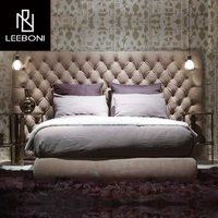 Meubles de maison de luxe, designs simples, meubles de chambre à coucher, lit double moderne avec tête de lit capitonnée en tissu, taille king