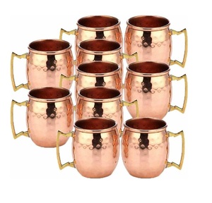 Copper Moscow Mule <b>Mug</b> With Hammered Finish And <b>Gold</b> Handle Vintage Style Drinkware - Product Image 5