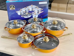 Ensemble de casseroles Maxfree en acier inoxydable 12 pièces avec poignées plaquées or (casserole, marmite, poêle) - Product Image 6