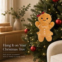 Ornement en peluche Bonhomme en pain d'épices 12 cm, décoration dorée à suspendre avec nœud à carreaux rouges sur la tête, col en glaçage, pendentif de Noël pour sapin