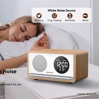 Haut-parleur de bureau rétro en bois avec machine à bruit blanc, radio et charge sans fil, autonomie de 5 à 10 heures