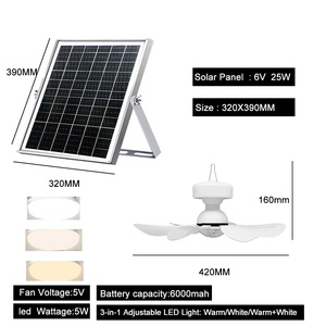 2025 New Arrival Mini Solar Ceiling Fan Built-in <b>Battery</b> 10000mah Powered Solar With LED Light SCF-001 Solar Fan - Product Image 1