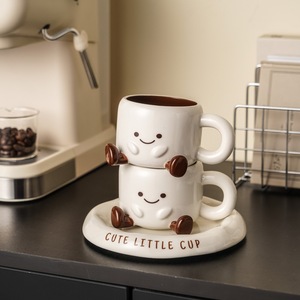 New Style Cartoon Minimalist Ceramic Coffee <strong>Cup</strong> Saucer Set Gift Box-250mL Perfect Gift for Home Car Use; Wholesale Available - Product Image 2