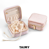 Boîtes à bijoux en velours carrées avec fermeture éclair et pochette à cordon, étuis de rangement portables pour bijoux, boîtes cadeaux personnalisées avec logo