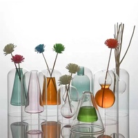 Vente en gros, verre rond Simple, bleu, gris, noir, 100ml, flacon vide de parfum à roseaux diffusables, flacon en verre, 200ml