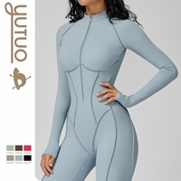 Combinaison de sport une pièce à manches longues pour femme avec fermeture éclair frontale – Tenue de yoga et de sport – Combinaison de yoga et body de yoga