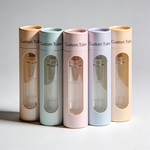 Emballage cosmétique personnalisé en tube cylindrique en papier avec fenêtre transparente, impression dorée, papier métallisé recyclable - Product Image 1