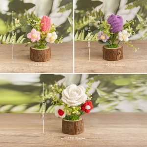 Mini-pots en crochet faits à la main, <span class=keywords><strong>fleurs</strong></span> artificielles tricotées pour la décoration de bureau, cadeau pour la fête des enseignants - Product Image 4