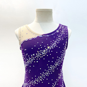 Vestido de Gimnasia Violet Sparkle con Malla Transparente, Falda Asimétrica de Gasa y Cristales, Disfraz de Danza para Niñas - Product Image 3
