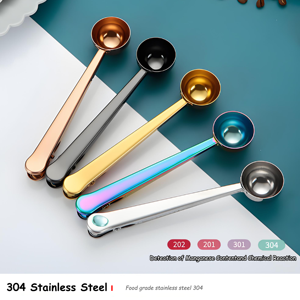 Custom Wholesale 18/8 Stainless Steel 5ml Coffee Scoop Stainless Steel 10ml Measuring Spoon with <b>Clip</b> - Product Image 2