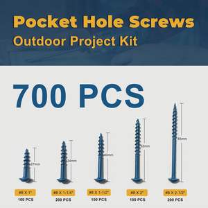 TOPMALLEX Kit sekrup kayu benang kasar, sekrup saku dilapisi biru #8X1-700 \ "1-1/4" 2 \ "2-1/1/2" ukuran Square Drive 1/2 - Product Image 4