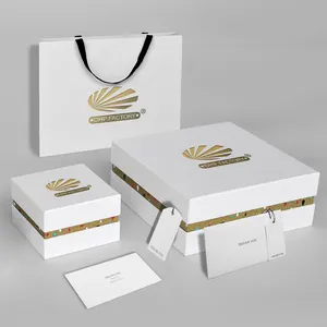 Custom Logo Luxe Kartonnen Papier 2 Stuks Boven-En Onderverpakking Wit/Zwart Verwijderbaar Deksel En Basis Stijve Geschenkdozen Met Hals