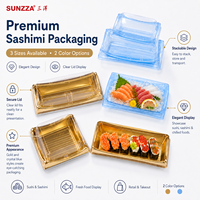 Sunzza Boîte à emporter pour sushis Plateau à sushi en plastique bleu transparent avec couvercle anti-buée Conteneur rectangulaire à emporter pour sashimi