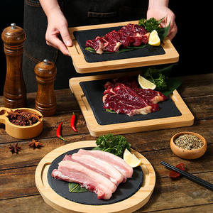 Bandeja de piedra pizarra plato <span class=keywords><strong>occidental</strong></span> bandeja de tablero de madera de bambú plato de cena platos para Pizza bistec comida Sushi plato restaurante vajilla - Product Image 1