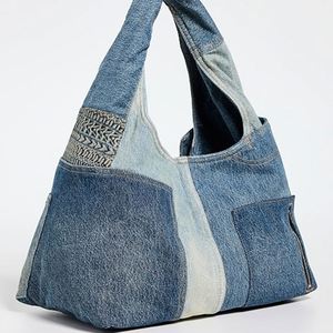 Bolso Tote Vaquero Personalizado para Mujer, Diseño de Parches Bordados, Abierto, de Hombro, para Playa, Viajes, Primavera, Verano, Otoño, Estilo Vaquero - Product Image 5