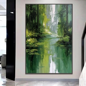 Peinture à l'huile originale Forêt Verte sur toile, grande œuvre murale abstraite, peinture de rivière, art mural paysager pour la maison et la galerie - Product Image 2