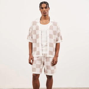 Logo Design personalizzato scollo a <span class=keywords><strong>Polo</strong></span> con collo traforato maglieria estiva a manica corta in cotone uncinetto maglia maglia maglia maglia camicia da uomo - Product Image 1