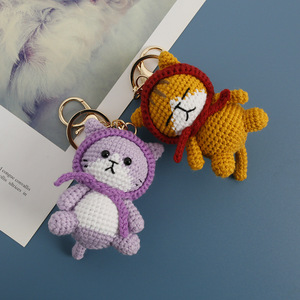 2025 Crocheted Cat Keychain Woven Doll Cute Anime Kitty <strong>Key</strong> <strong>Ring</strong> <strong>Bag</strong> Hanging Handmade Keychain Gift for Kids - Product Image 1