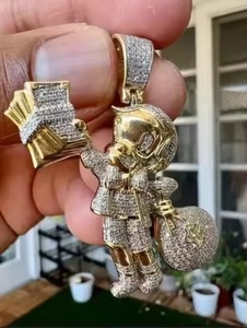 Lujoso Colgante de Bolsa de Dinero Estilo Hip Hop Chapado en Oro Amarillo de 14K con Diamantes Moissanite de Corte Redondo de 3 Quilates para Hombre - Product Image 2