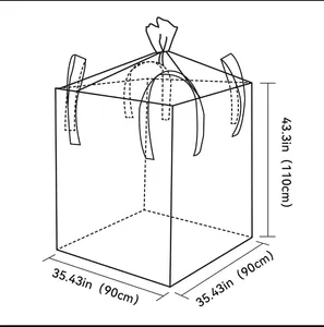 Siêu Bao Jumbo số lượng lớn Bag-1000kg khả năng chịu tải đáy phẳng với điền váy & xả Spout 4 chéo góc Vòng fibc tấn Túi