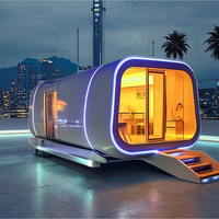 Capsule hôtelière intelligente de luxe en gros, maisonnette préfabriquée en acier pour camping, vacances, parc, école, appartement, design graphique