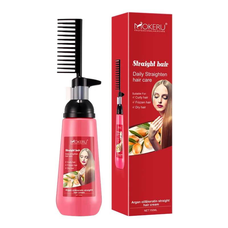 Mokeru Chinese Best Natural Brazilian Lightness Keratin Argan Oil Protein Hair Straightener Cream 150ML Private Label