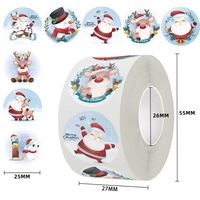 Étiquettes d'emballage décoratives personnalisées, imperméables, transparentes, imprimées avec des rennes et des bonhommes de neige, autocollantes brillantes en rouleau